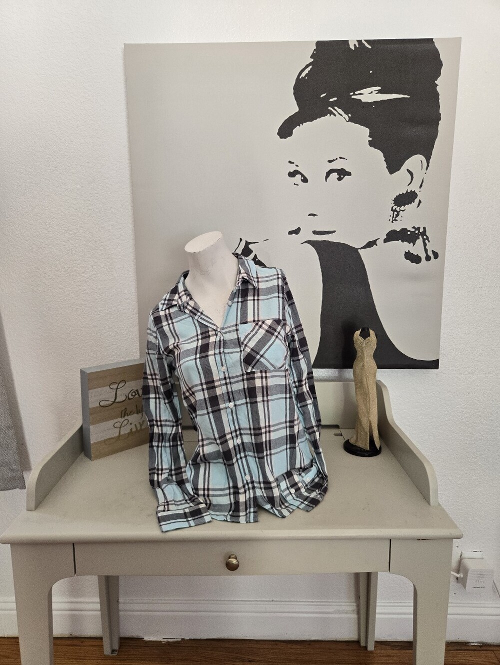 NWT Bongo Classic Plaid Button-Down Shirt - Light Blue & Black Size Small